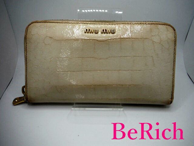 極希少品 ✨ミュウミュウ 折り財布 クロコ型押し FRID ベージュ レザー