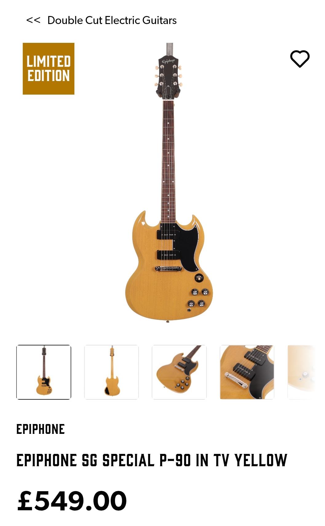 Epiphone SG special 1961 TV yellowDISC Epiphone Ltd Edition 50th