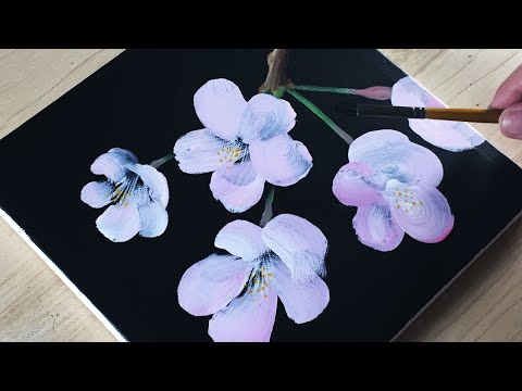 花の絵 アクリル画 原画「スズランとスグリの実のあるアレンジ」30cm