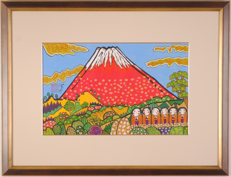 ☆仲沢翠峰さん 赤富士・日本画☆ 絵画】赤富士 額 絵 採光画会 中沢翠