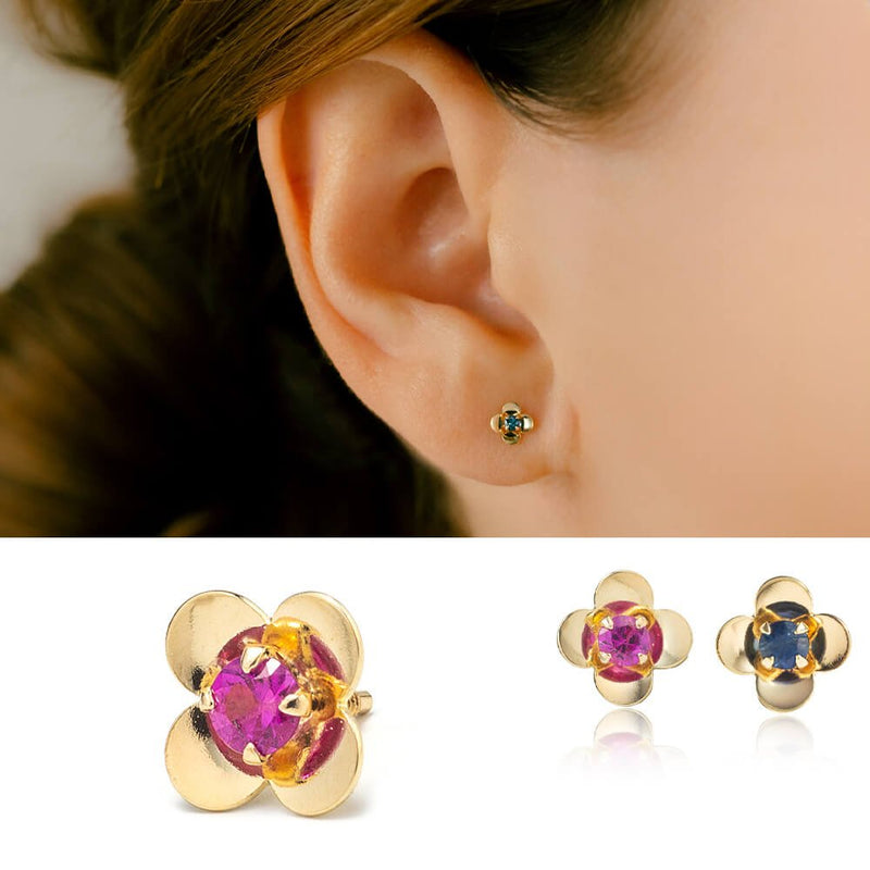 お花のボディピアス │K10 ルビー・サファイア フラワー ボディピアス