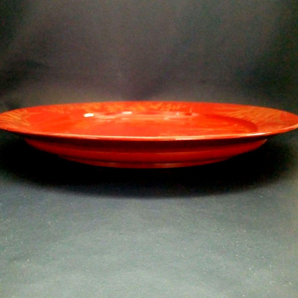 輪島塗 沈金 朱塗り 松竹梅 四季花 大皿 美術品 飾皿 約48cm1尺6寸