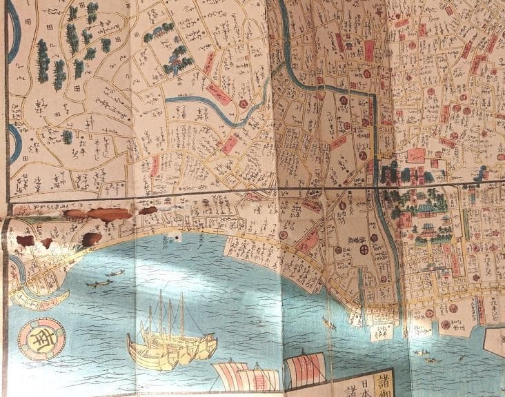 16天保改正御江戸大絵図弘化2年改正高井蘭山岡田屋嘉七木版色摺