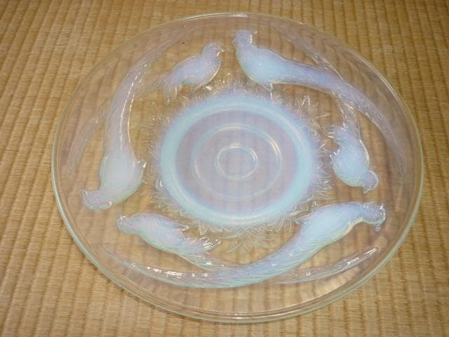 極希少 美品 1920年代 仏製◆サビノ工房作 オパールセントガラス『キジ』大皿 極希少 美品 1920年代 仏製◇サビノ工房作 オパールセントガラス『キジ』