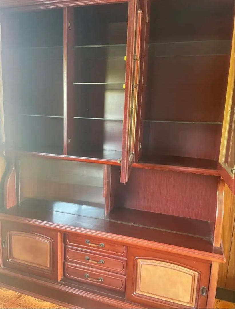 クラシック木製　キャビネット ダークブラウン　アンティーク 食器棚 本棚 クラシック木製 キャビネット ダークブラウン アンティーク 食器棚